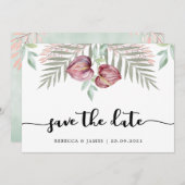 水の色Anthuriumフローラ日付カードを保存 セーブザデート (正面/裏面)