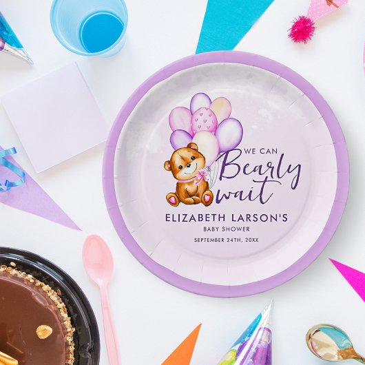 水の色Bearly待ち赤ちゃんシャワー ペーパープレート
