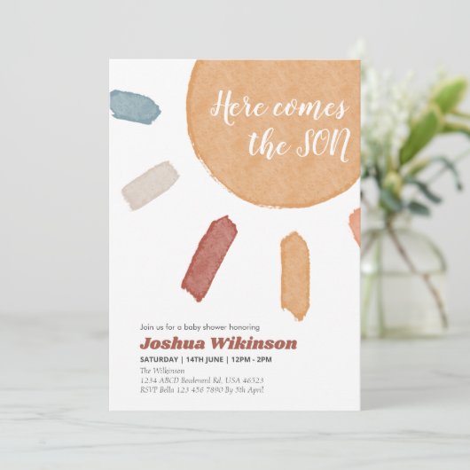 水の色bohoここ来に息子の赤ちゃんシャワー 招待状 (スタンド正面)