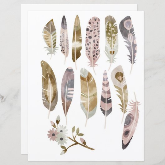 水の色bohoの羽を切り取り、コラージュ (正面/裏面)