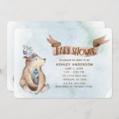 水の色Bohoクマ動物素朴赤ちゃんシャワー 招待状 (正面/裏面)