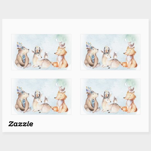 水の色Bohoクマ動物素朴赤ちゃんシャワー 長方形シール (シート)