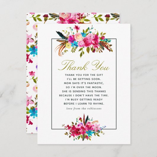 水の色Bohoシックフローラベビーシャワーありがとう サンキューカード (正面/裏面)