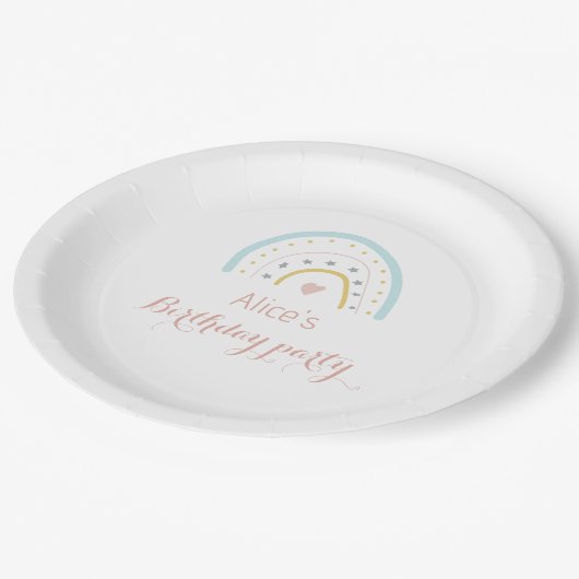 水の色bohoパステルレインボーバースデーパーティー ペーパープレート (アングル)