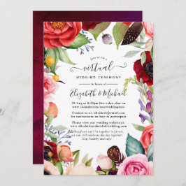 水の色Bohoフローラオンライン結婚Virtual 招待状