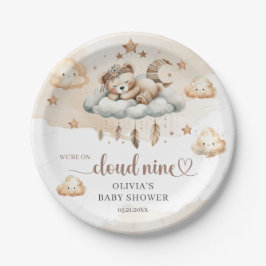 水の色bohoブラウンアイボリー雲9テディベア ペーパープレート