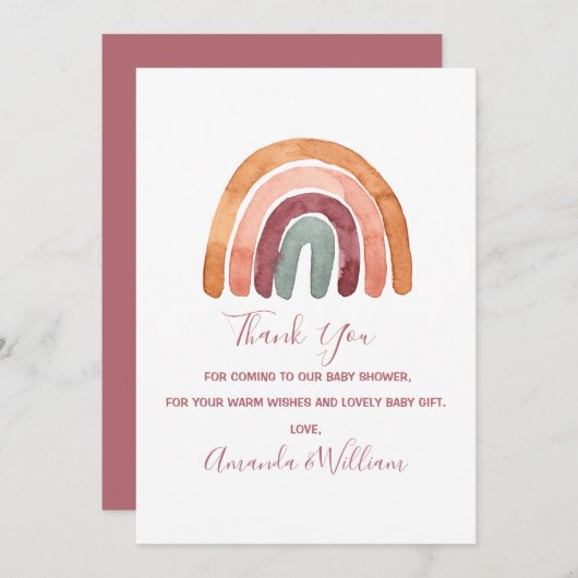 水の色Bohoレインボーベビーシャワーありがとう車 サンキューカード (正面/裏面)