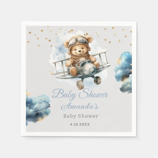 水の色boho teddyクマ青いベビーシャワー スタンダードカクテルナプキン (正面)