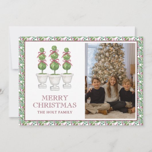 水の色Burgundyトピアリークリスマスフォト シーズンカード (正面)