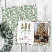 水の色Burgundyトピアリークリスマスフォト シーズンカード