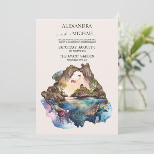 水の色Carraibean宛先ウェディングインビタティ 招待状 (スタンド正面)