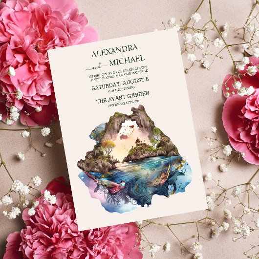 水の色Carraibean宛先ウェディングインビタティ 招待状