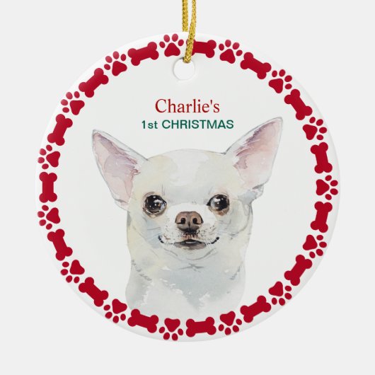水の色Chihuahuaクリスマパーソナライズされたス セラミックオーナメント (正面)