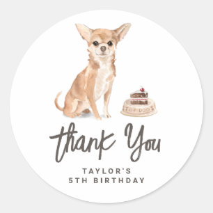 水の色Chihuahua犬誕生日ありがとう ラウンドシール