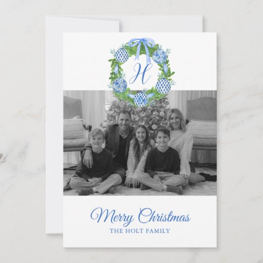 水の色Chinoiserieオーナメントリースクリスマス シーズンカード (正面)