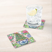 水の色Chinoiserieクリスマスツリー スクエアペーパーコースター (インサイチュ)