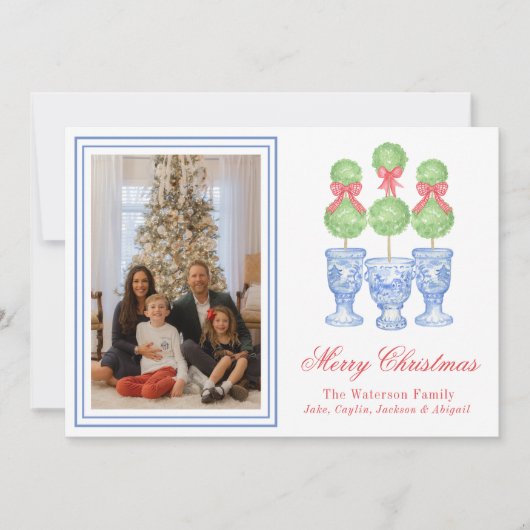 水の色Chinoiserieクリスマスボウのトピアリー写真 シーズンカード (正面)