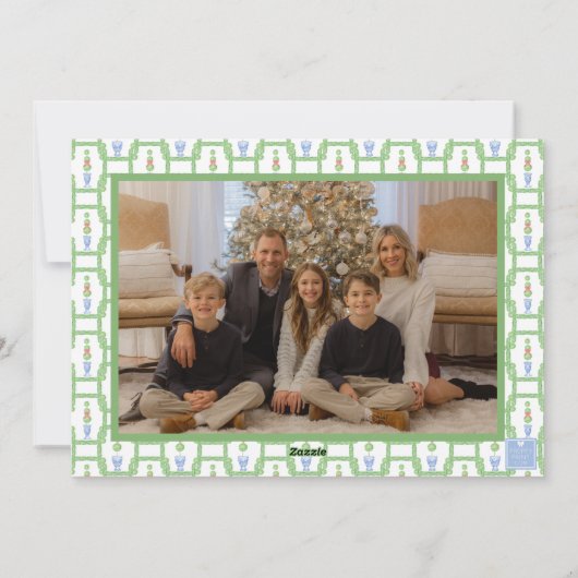 水の色Chinoiserieクリスマスボウのトピアリー写真 シーズンカード (裏面)