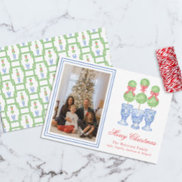 水の色Chinoiserieクリスマスボウのトピアリー写真 シーズンカード