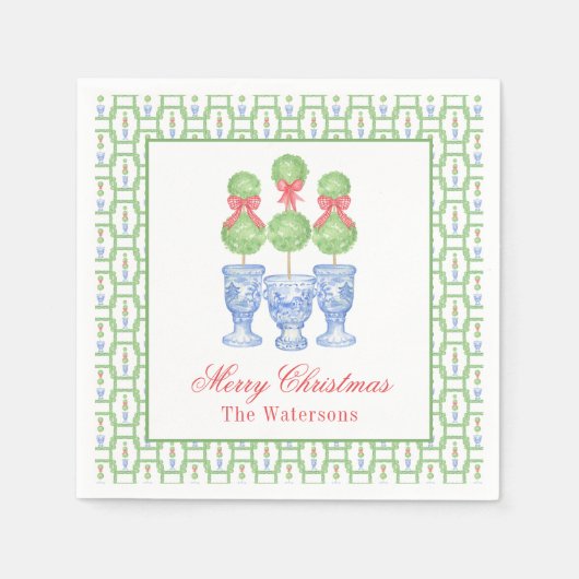 水の色Chinoiserieクリスマスボウトピアリーギフト スタンダードカクテルナプキン (正面)