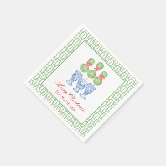 水の色Chinoiserieクリスマスボウトピアリーギフト スタンダードカクテルナプキン (角)