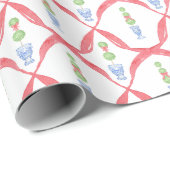 水の色Chinoiserieクリスマスボウトピアリーギフト ラッピングペーパー (ロールコーナー)
