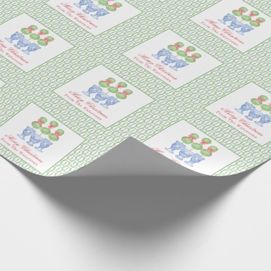 水の色Chinoiserieクリスマスボウトピアリーギフト ラッピングペーパー (角)