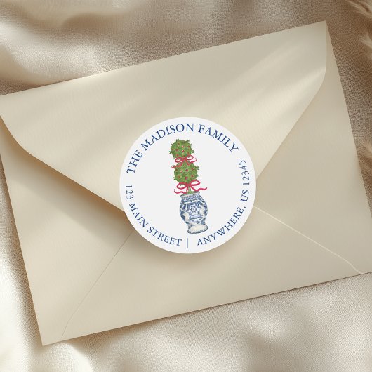 水の色Chinoiserieクリスマスレッドボウトピアリー ラウンドシール