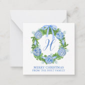 水の色Chinoiserieリースクリスマスエンクロージャ ノートカード (正面)