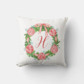 水の色Chinoiserieリースクリスマスモノグラム クッション (正面)
