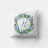 水の色Chinoiserieリースクリスマスモノグラム クッション (正面)