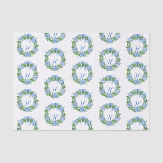 水の色Chinoiserieリースクリスマスモノグラム 薄葉紙 (正面)