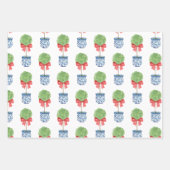 水の色Chinoiserieレッドボウトピアリー ラッピングペーパーシート (正面2)