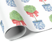 水の色Chinoiserieレッドボウトピアリー ラッピングペーパー (ロールコーナー)
