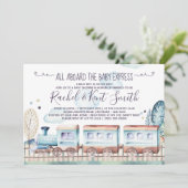 水の色Choo Choo Trainベビーシャワー 招待状 (スタンド正面)