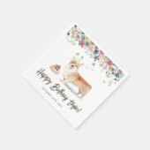 水の色Corgi犬の誕生日パーティーありがとう スタンダードカクテルナプキン (角)