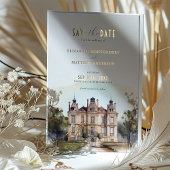 水の色Englishマナーフォイル日付カードを保存 箔招待状