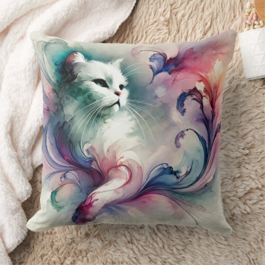 水の色Ethereal猫 クッション (ブランケット)