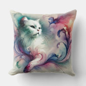 水の色Ethereal猫 クッション (正面)