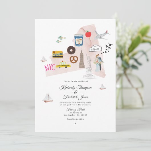 水の色New York USA宛先ウェディングフォト 招待状 (スタンド正面)