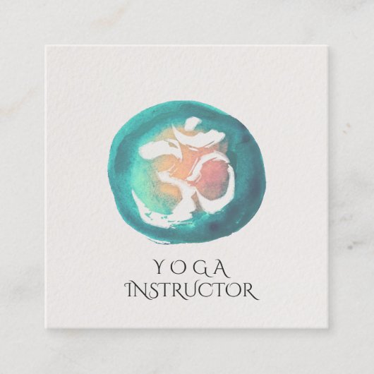 水の色Omシンボルヨガ瞑想インストラクター スクエア名刺 (正面)