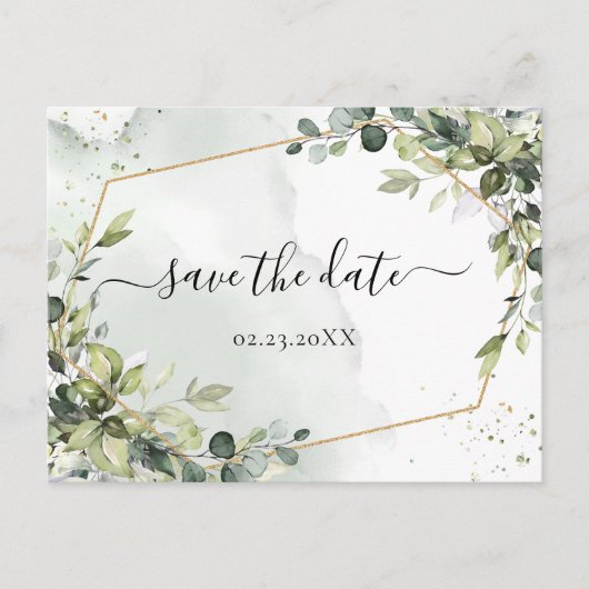 水の色RustBohoグリーンユーカリ日付を保存 ポストカード (正面)