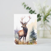 水の色Stagと威厳のある〔雄ジカの〕枝角の穴 ポストカード (スタンド正面)