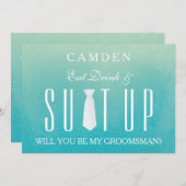 水の色Suitupあなたは私のgroomsmanになる 招待状 (正面/裏面)