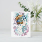 水の色Twentesアートデコフラッパーの女の子 ポストカード (スタンド正面)