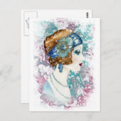 水の色Twentesアートデコフラッパーの女の子 ポストカード (正面/裏面)