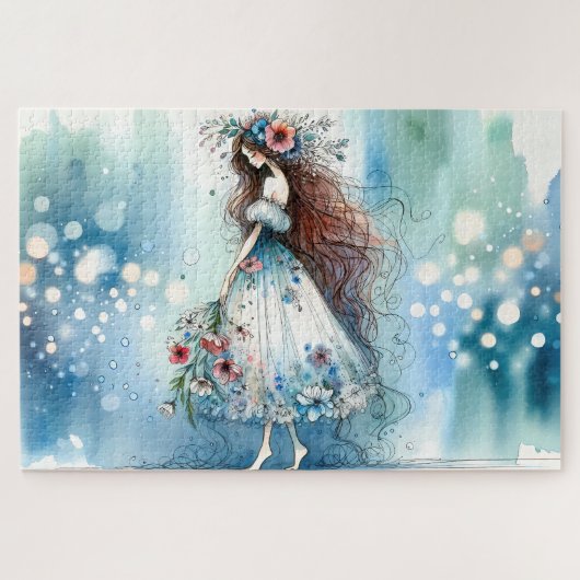 水の花の妖精Ethereal Flower Fairy in Water color Dreamsc ジグソーパズル (横)