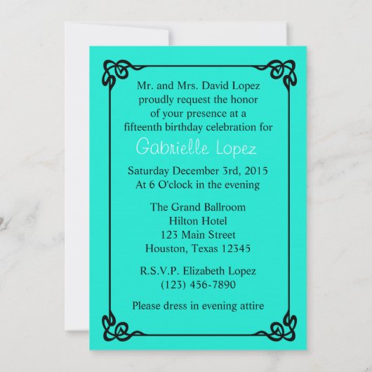 水の蝶キンセアニェラの夜会服の招待状 招待状 (裏面)