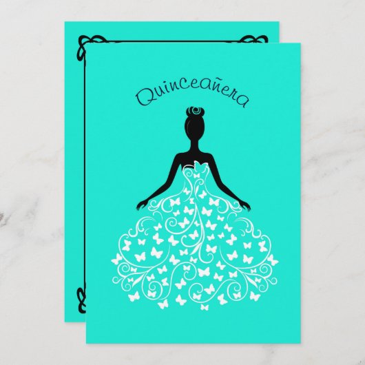 水の蝶キンセアニェラの夜会服の招待状 招待状 (正面/裏面)