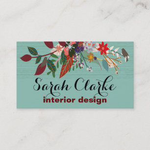 水の赤いヴィンテージの花柄パターン 名刺